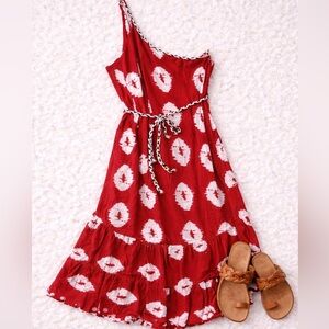 PrettyGarden Red Printed Tie Waist Midi Dress Boho Summer Vacation XL